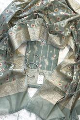 Floral Green Muga Silk in Minakari work Unstitched Suit